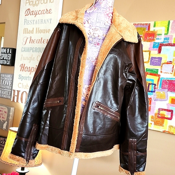 UNBRANDED Other - PRE-LOVED UNBRANDED FAUX LEATHER FUR LINED MEN'S JACKET-XL